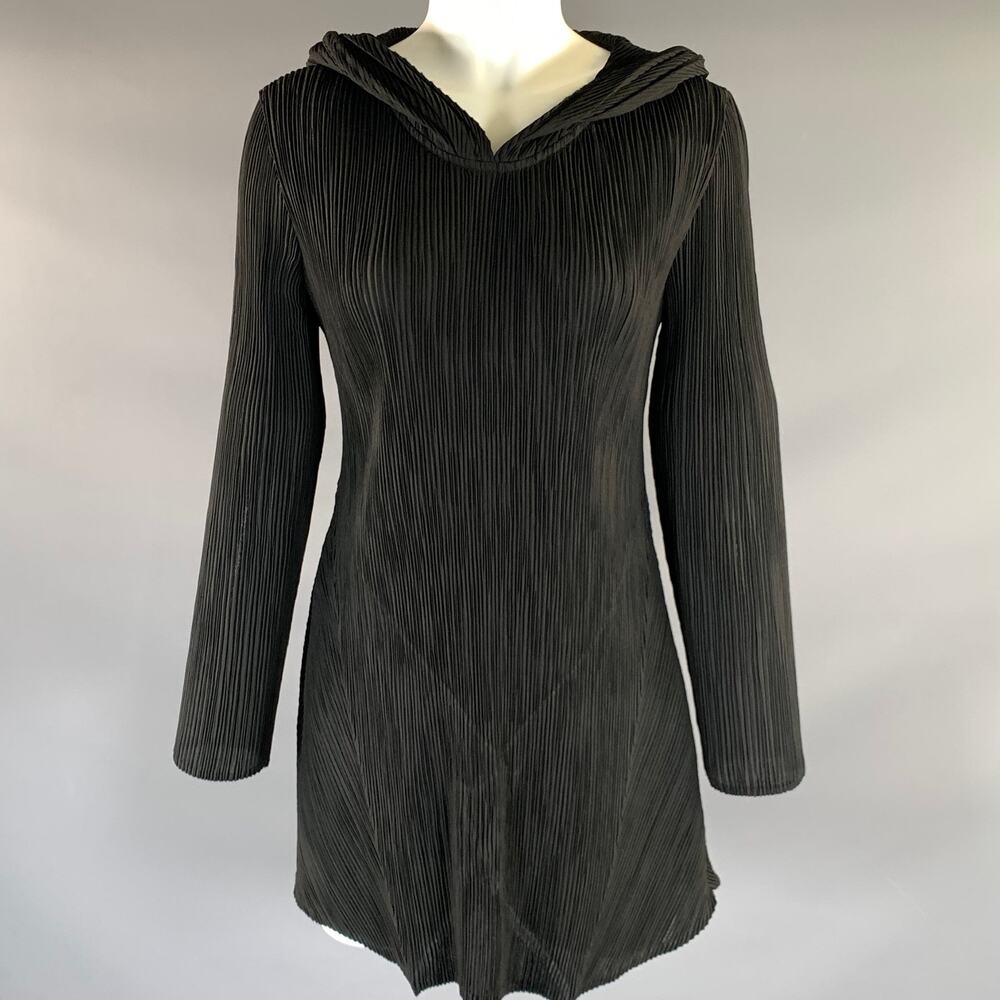 VANITE COUTURE Size One Size Black Polyester Pleated Hooded Pullover